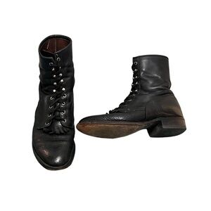 Larry Mahan Vintage Leather Lace up Ankle Boots Size 9.5 EE Western